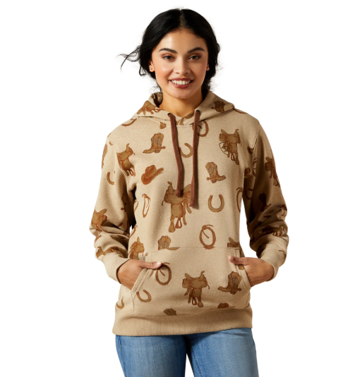 10065823 Ariat Women's Logo 2.0 Printed Hoodie Savannah Tan Heather