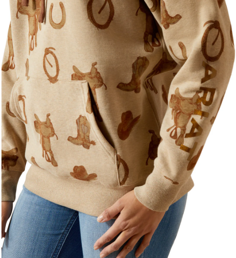 10065823 Ariat Women's Logo 2.0 Printed Hoodie Savannah Tan Heather