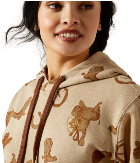 10065823 Ariat Women's Logo 2.0 Printed Hoodie Savannah Tan Heather