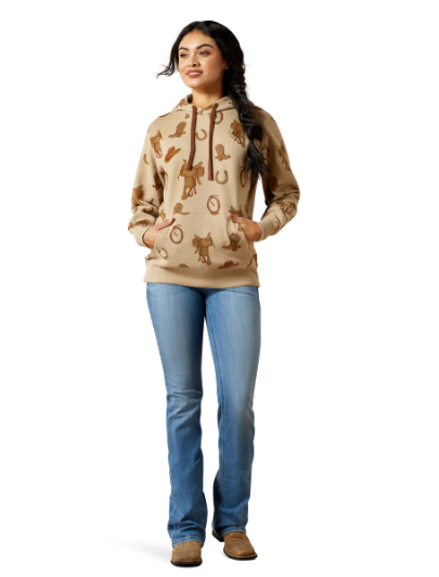 10065823 Ariat Women's Logo 2.0 Printed Hoodie Savannah Tan Heather