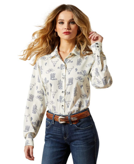 10065832 Ariat Women's Homestyle LS Shirt Deserted Print