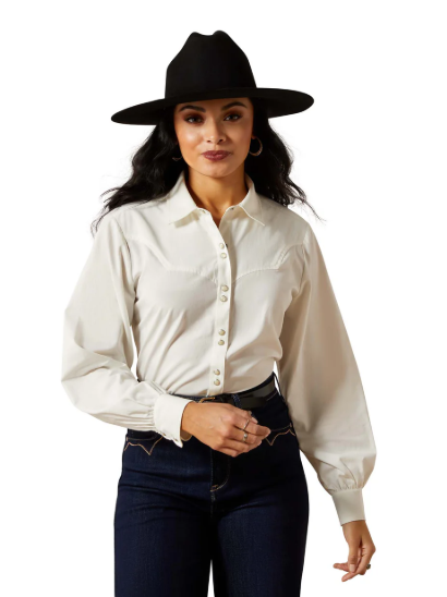 10065940 Ariat Women's Jolie Snap LS Shirt White Alyssum