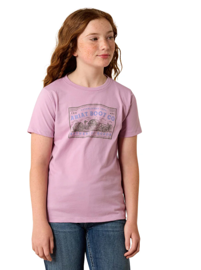 10071699 Ariat Girl's Farm Patch SS Tee Lavender