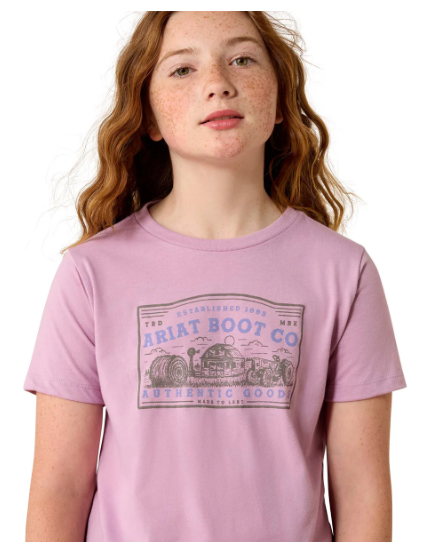 10071699 Ariat Girl's Farm Patch SS Tee Lavender