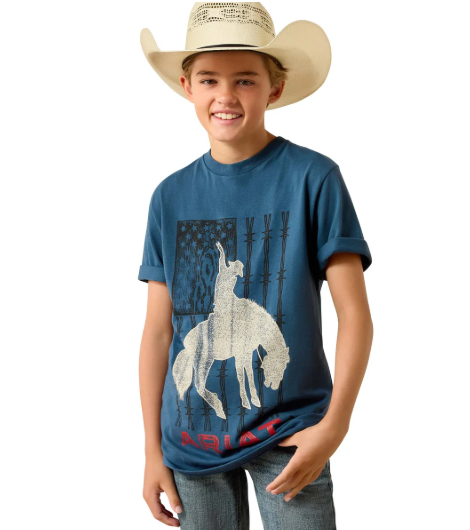 10071184 Ariat Boy's Flag Bronco SS Tee Key Largo