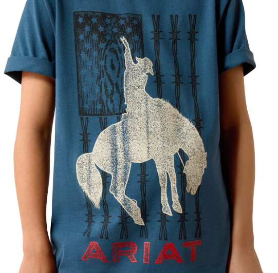 10071184 Ariat Boy's Flag Bronco SS Tee Key Largo