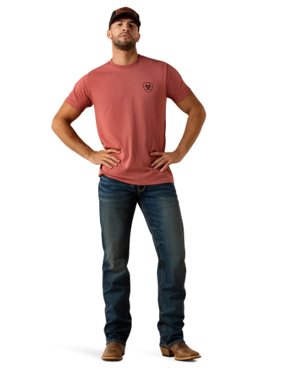 10073957 Ariat Men's Banner Badge SS Tee Adobe Heather