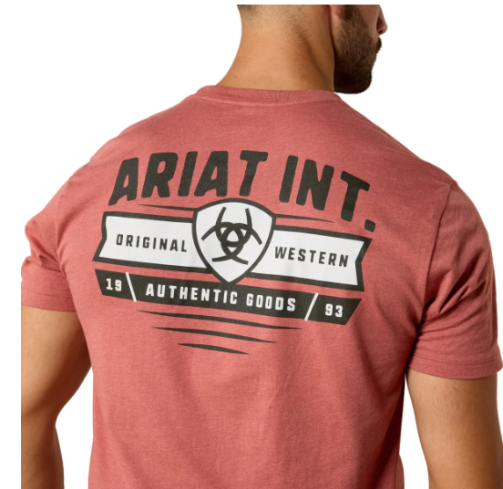 10073957 Ariat Men's Banner Badge SS Tee Adobe Heather