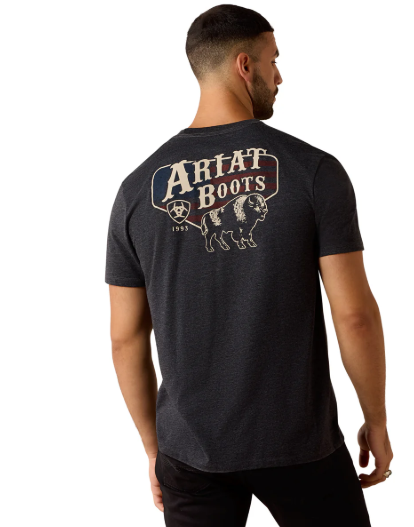 10071195 Ariat Men's American Bison SS Tee Charcoal Heather