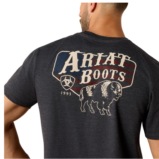 10071195 Ariat Men's American Bison SS Tee Charcoal Heather