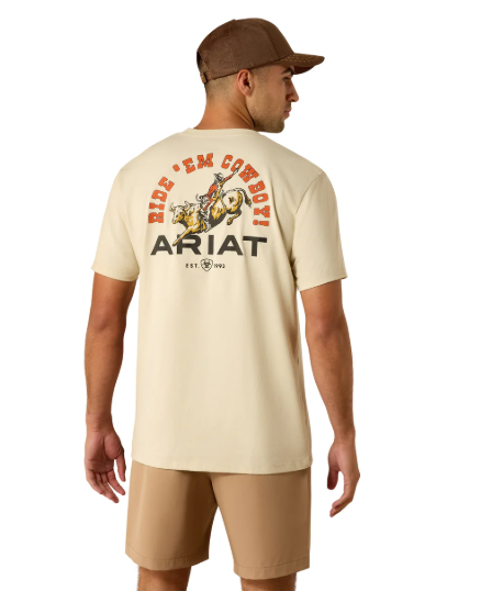 10071199 Ariat Men's Ride Em Cowboy SS Tee Natural