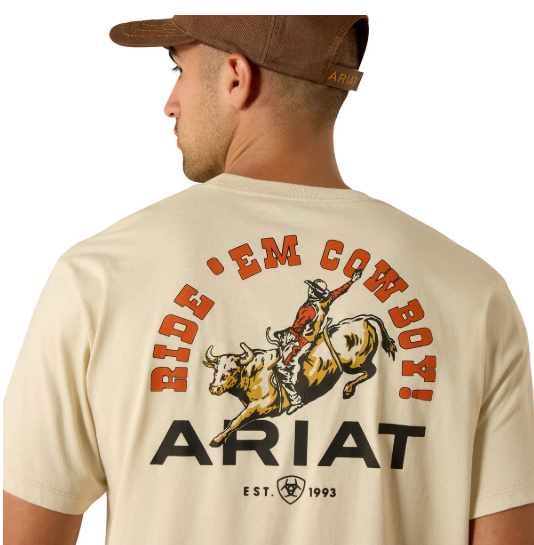 10071199 Ariat Men's Ride Em Cowboy SS Tee Natural