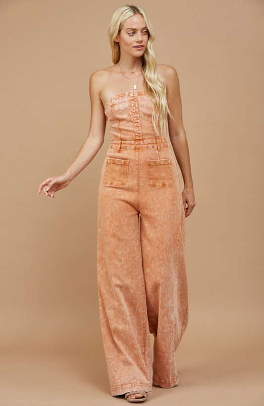 4406LT  Mineral Wash Wide leg denim Jumpsuit