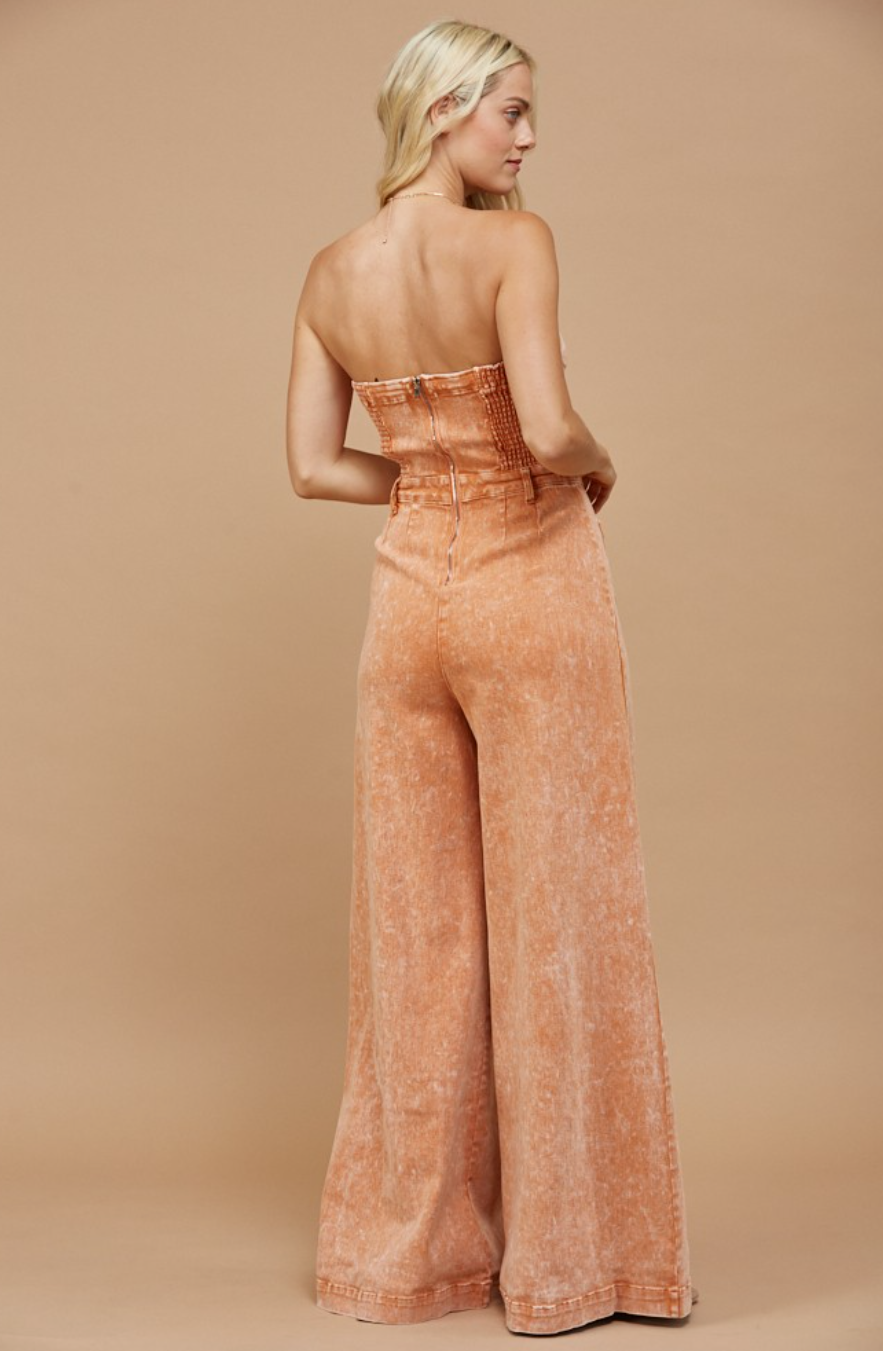 4406LT  Mineral Wash Wide leg denim Jumpsuit