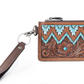 S-14535 Hand Hewn Western Card Holder Brown & Turquoise