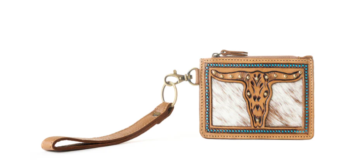 S-14539 Hand Hewn Western Card Holder Khaki With Hide
