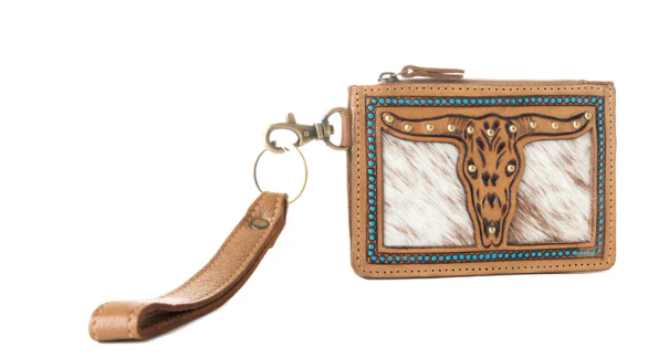 S-14539 Hand Hewn Western Card Holder Khaki With Hide
