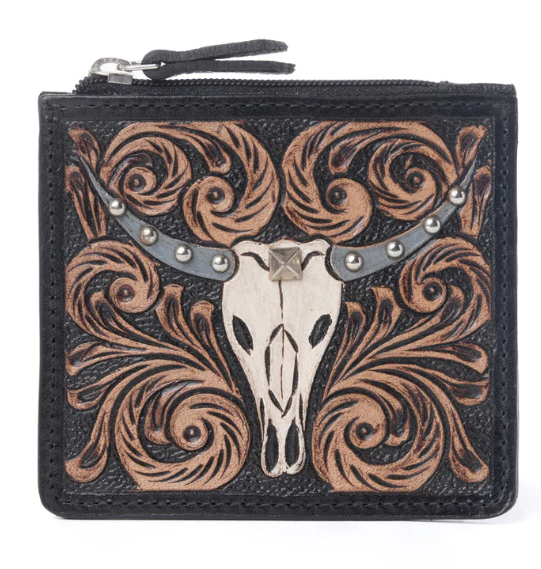 S-13925 Briar Creek Handtooled Leather Credit Card Holder in Ebony Caramel
