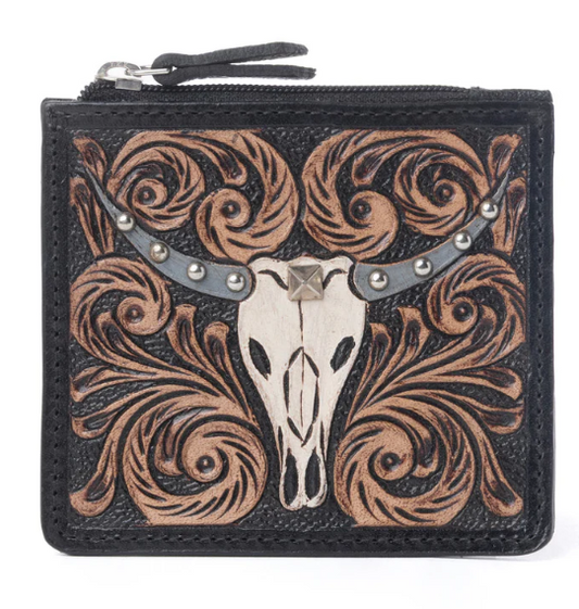 S-13925 Briar Creek Handtooled Leather Credit Card Holder in Ebony Caramel