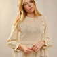 52137W Long Ruffle Women's Sleeve Knit Vest Peplum Top Beige