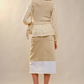 52137W Long Ruffle Women's Sleeve Knit Vest Peplum Top Beige