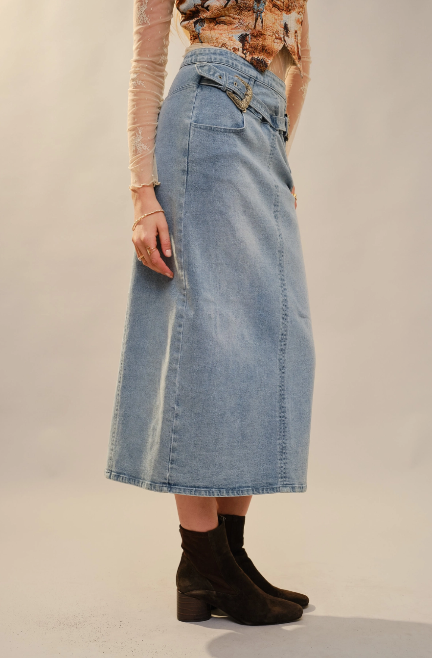 52156S Denim Women's Stretch Pencil Maxi Skirt Light Wash