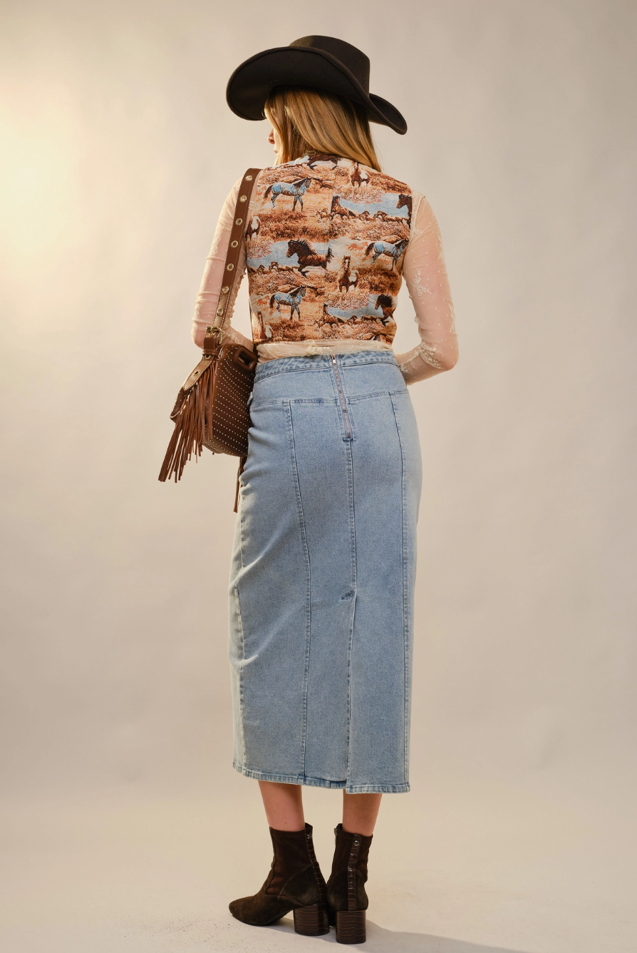 52156S Denim Women's Stretch Pencil Maxi Skirt Light Wash