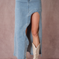 9199S Wave Women's Cutout Denim Midi Skirt Light Wash