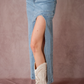 9199S Wave Women's Cutout Denim Midi Skirt Light Wash