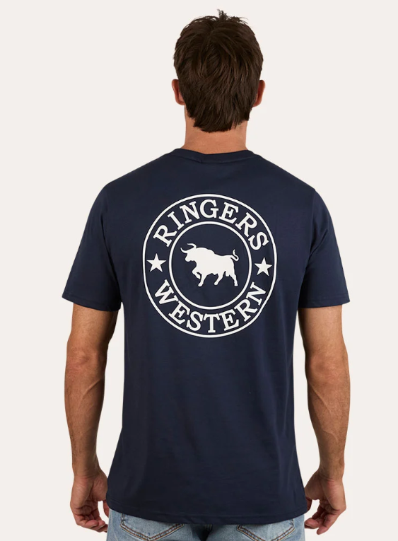120004RW-NV/WHT Ringers Western Men's Signature Bull Tee Navy & White