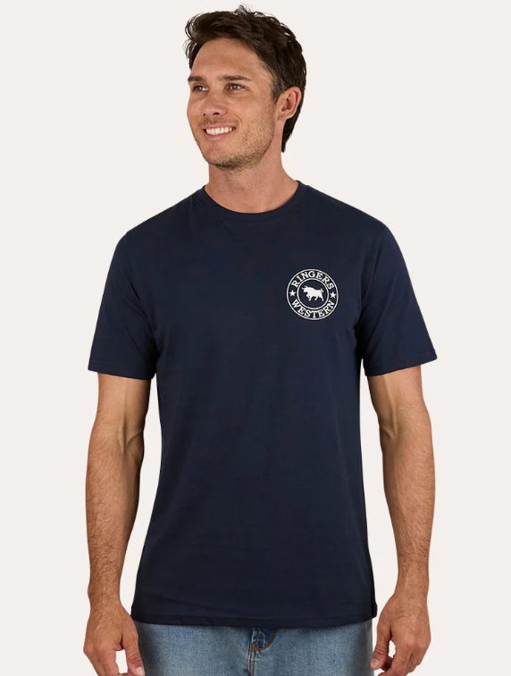 120004RW-NV/WHT Ringers Western Men's Signature Bull Tee Navy & White