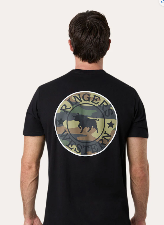 120004RW-BLK/CAMO Ringers Western Men's Signature Bull Tee Black & Camo