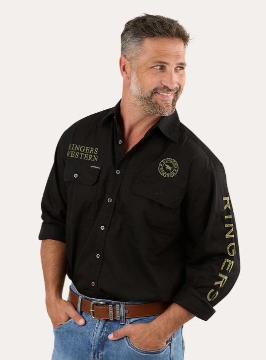 118110002-BLK/CMO Ringers Western Hawkeye Full Button Work Shirt Black & Camo