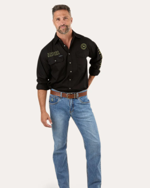 118110002-BLK/CMO Ringers Western Hawkeye Full Button Work Shirt Black & Camo