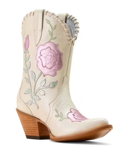 10074349 Ariat Women's Arrosa J Toe Western Boots - Ivory Pearl/Garden Shine