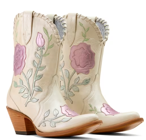 10074349 Ariat Women's Arrosa J Toe Western Boots - Ivory Pearl/Garden Shine