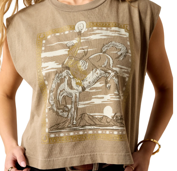 10071709 Ariat Women's Bandana Rider Muscle Tank Faded Brown