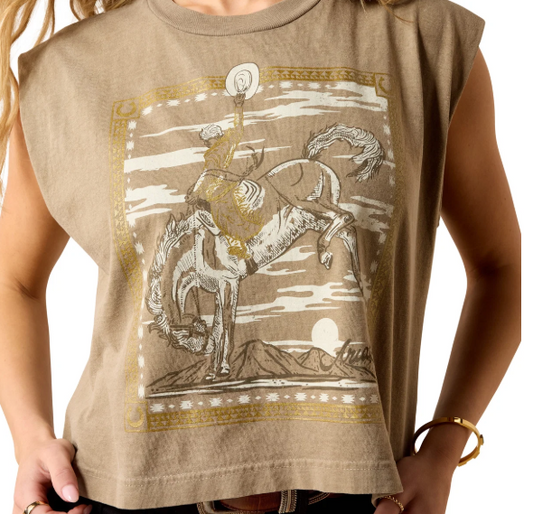 10071709 Ariat Women's Bandana Rider Muscle Tank Faded Brown