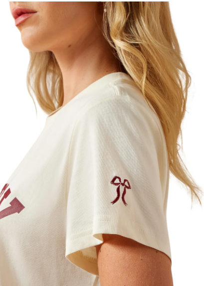10079910 Ariat Women's Collegiate Howdy SS Tee Cream/Maroon