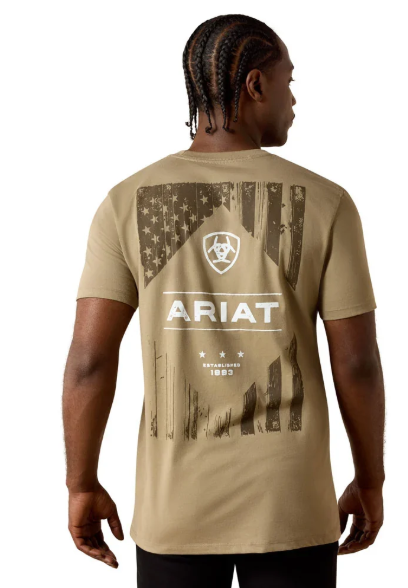 10070421 Ariat Men's Wooden Diamond Flag SS Tee Fallen Rock