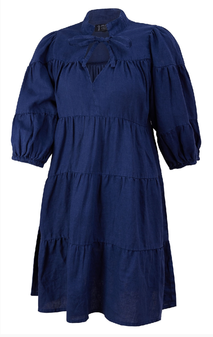 RMPC178 Pilbara Monica Linen 3/4 Sleeve Dress  Navy