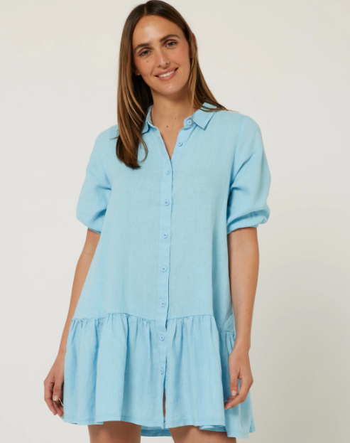 RMPC178 Pilbara Monica Linen 3/4 Sleeve Dress  Airy Blue