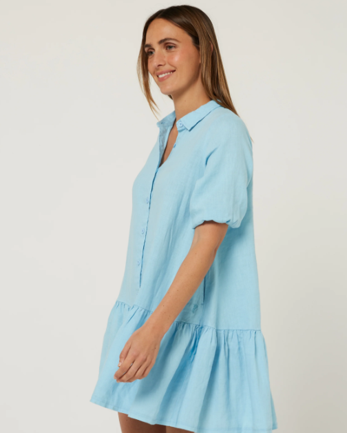 RMPC178 Pilbara Monica Linen 3/4 Sleeve Dress  Airy Blue
