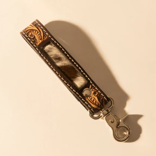 S-14466  Hide Inlay Key Fob Dark Brown