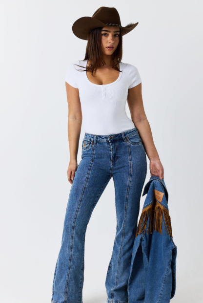 225133RW Ringers Western Women's Penny Starstuck HR Bootcut Jeans Mid Blue