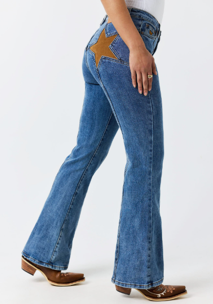 225133RW Ringers Western Women's Penny Starstuck HR Bootcut Jeans Mid Blue