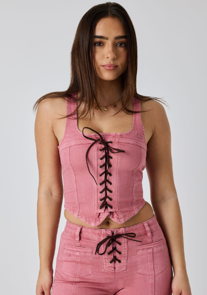 225181RW Ringers Western Women's Rodeo Rose Lace Front Vest Washed Pink