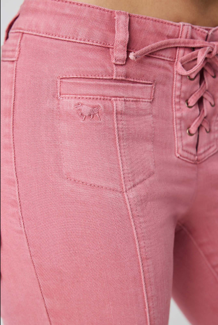 225160RW Ringers Western Women's Rodeo Rose Lace Up Mid Rise Jean Washed Pink