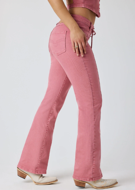 225160RW Ringers Western Women's Rodeo Rose Lace Up Mid Rise Jean Washed Pink