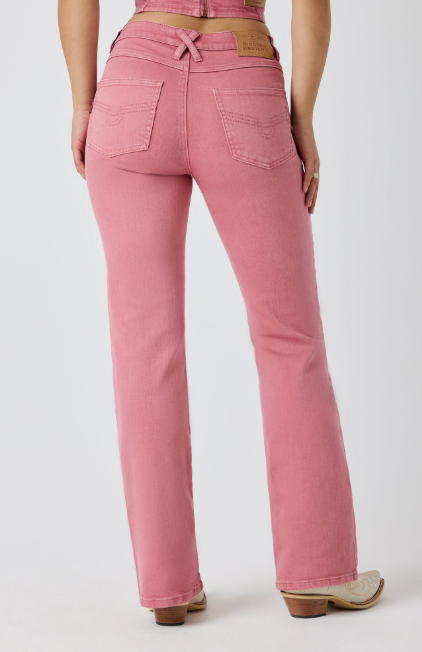 225160RW Ringers Western Women's Rodeo Rose Lace Up Mid Rise Jean Washed Pink